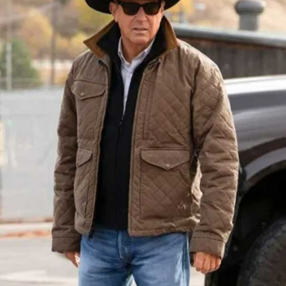 Men's Yellowstone Kevin Costner Brown Quilted Jacket